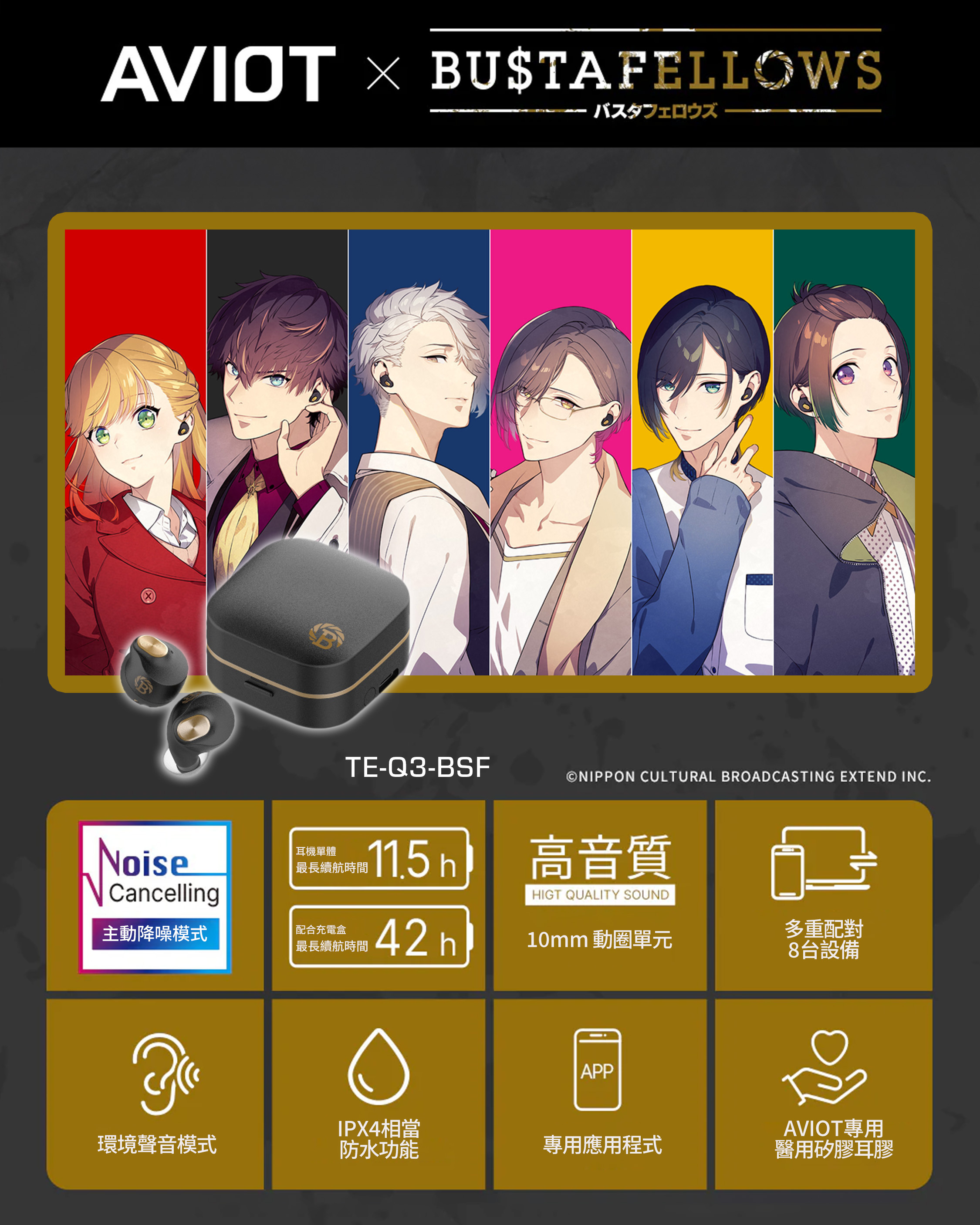 「ACG.GO」「預購」《BUSTAFELLOWS》聯乘款耳機 AVIOT TE-Q3-BSF