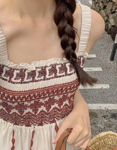 民族風吊帶平口連身長裙