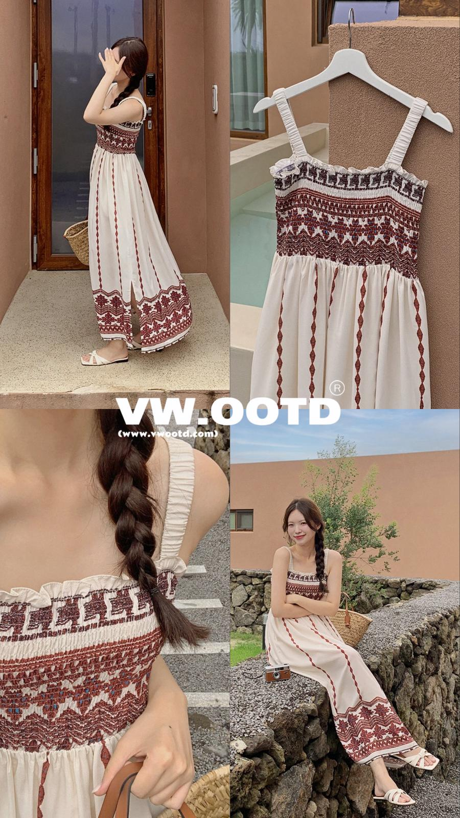 民族風吊帶平口連身長裙