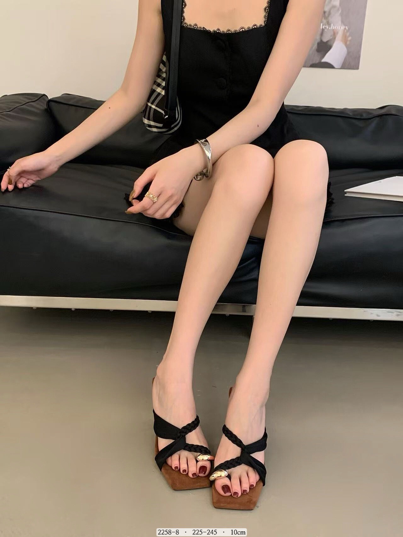 2258-8韓國金環編織交叉高跟涼鞋