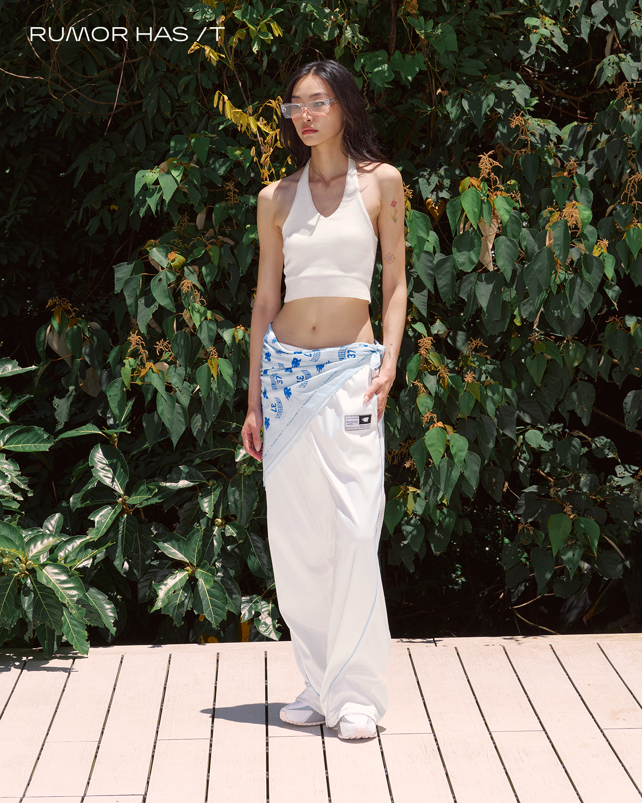 Ivory Satin Trim Mesh Pants