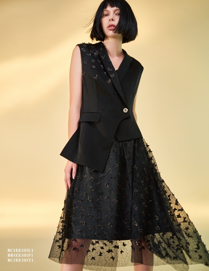 BC1EE103C1 莊園晚宴不規則傘擺蝴蝶A裙