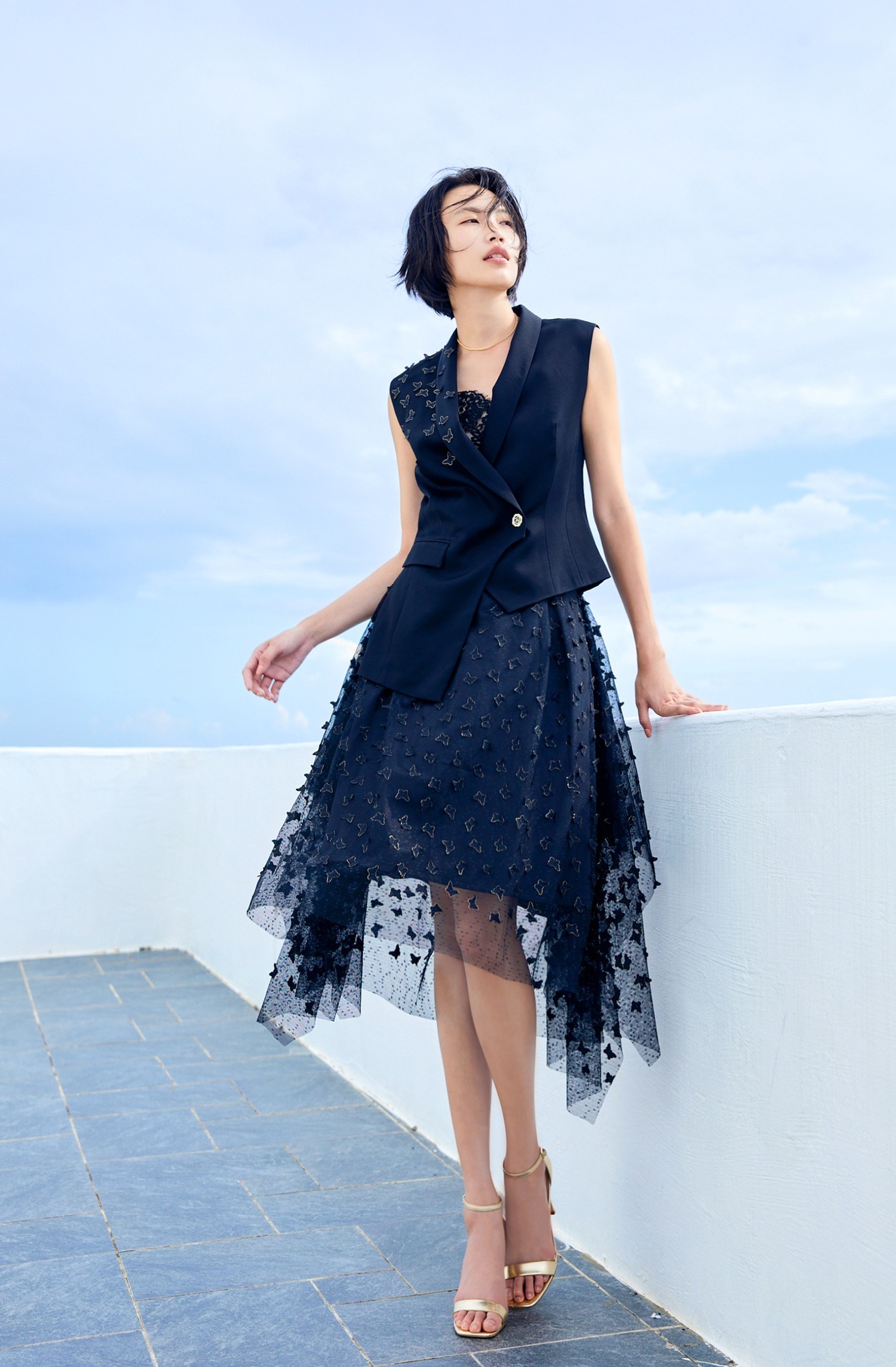 BC1EE103C1 莊園晚宴不規則傘擺蝴蝶A裙