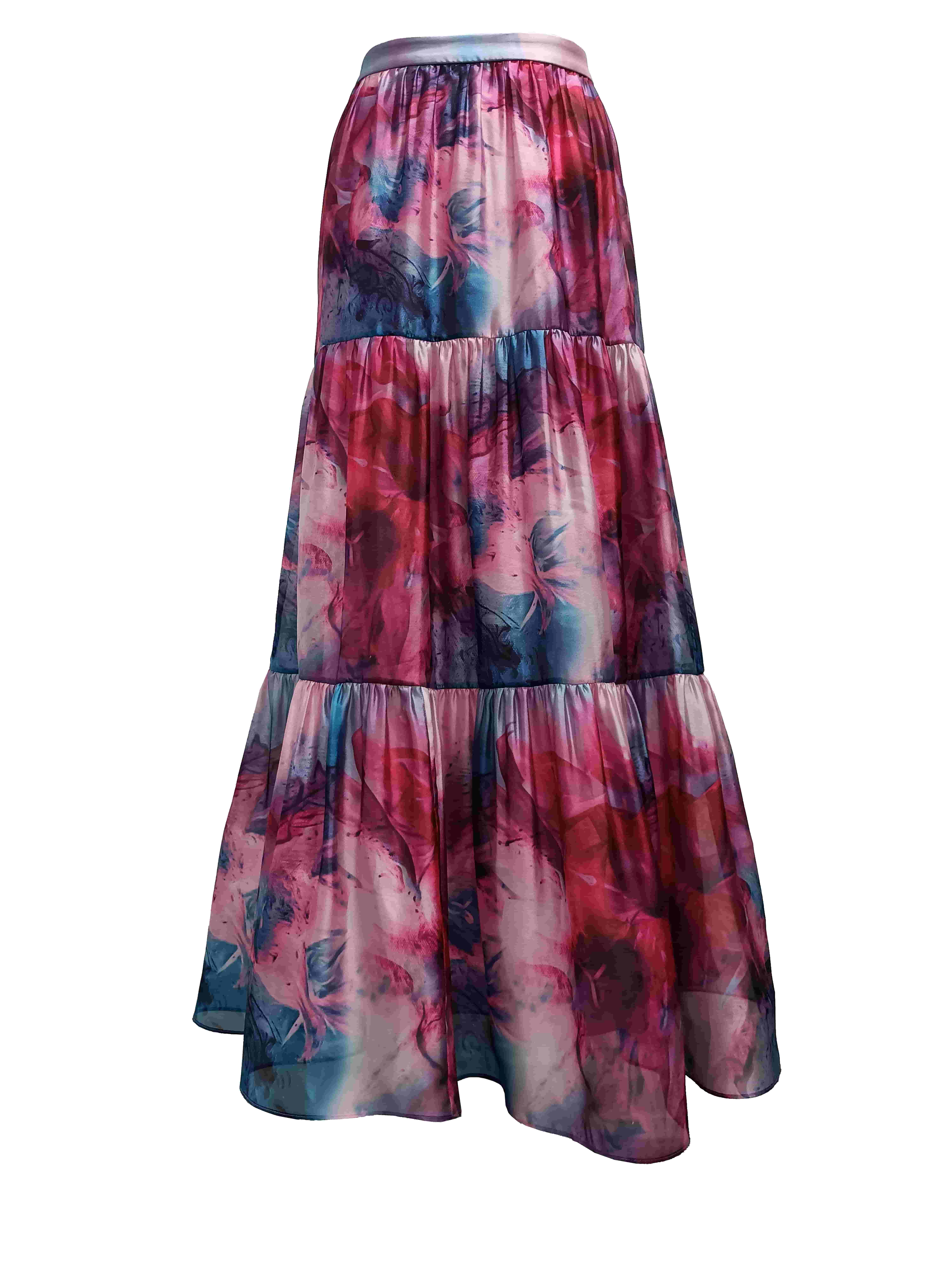 BC1EE106C1 午後漫遊暈染花卉高腰蛋糕A裙