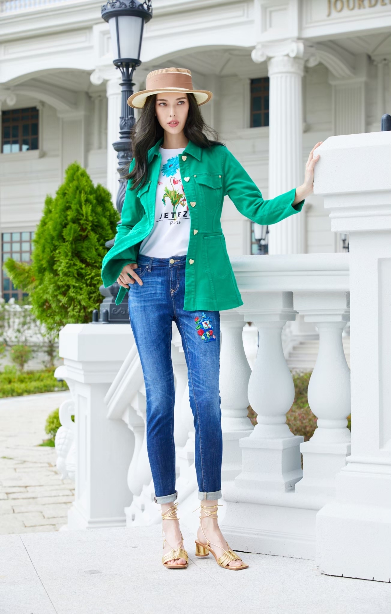 BC1EB006D1 異國花園襯衫擴型牛仔外套洋裝 ( 附本布腰帶 )