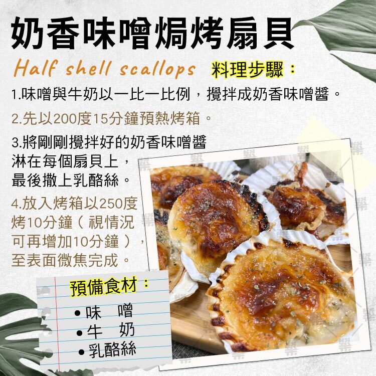 奶香味噌焗烤扇貝，料理超簡單