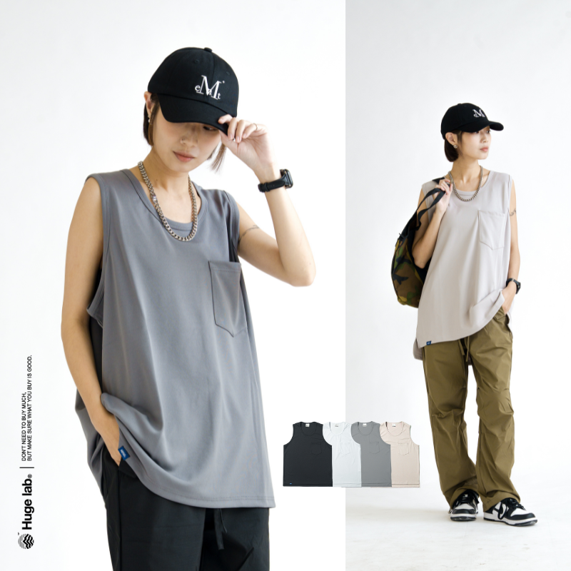 Huge Lab. 3M涼感砂前短後長口袋背心 內搭單穿