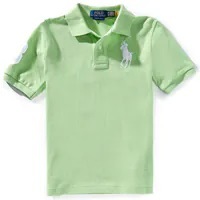 [S] PRL GREEN BIG BOYS SHORT SLEEVE BIG PONY MESH POLO SHIRT, 323703635107-GREEN (SRL204)