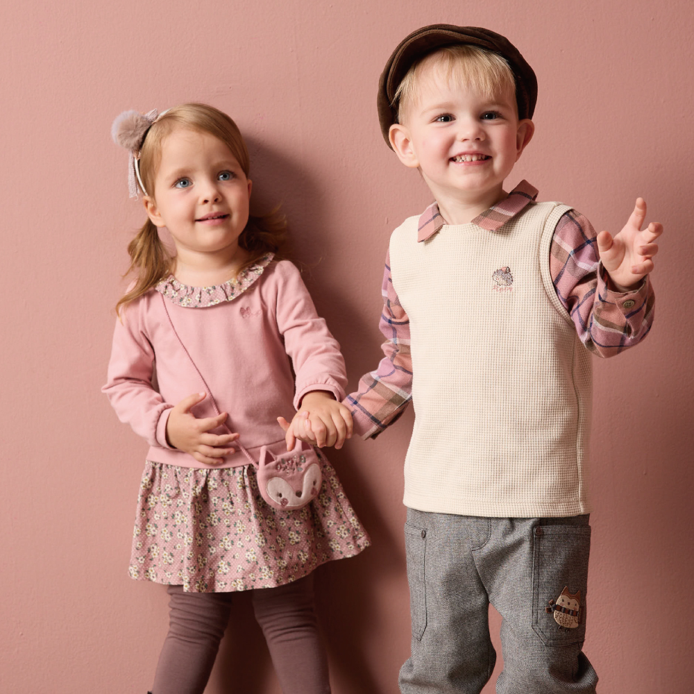 PIPPY經典格紋假兩件棉質長袖上衣 粉