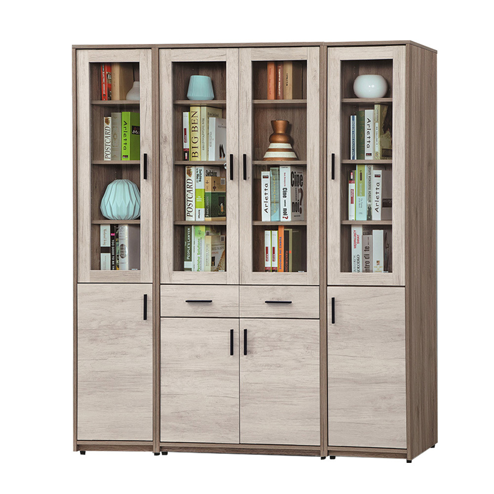 奧爾5.3尺玻璃門書櫃/收納櫃/展示櫃組合(左桶+四門二抽+右桶)