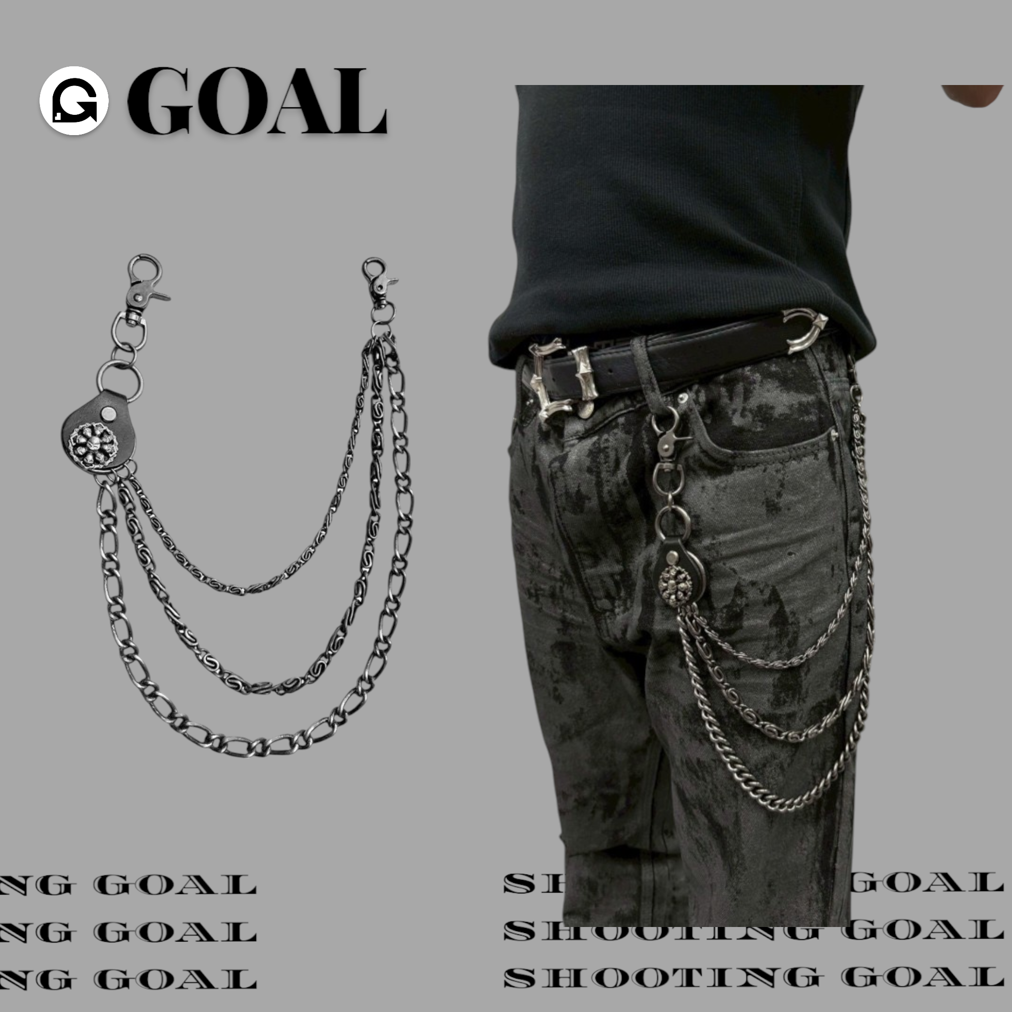 (GOAL) 美式嘻哈牛皮拼接 褲鍊
