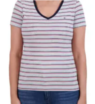 [S] TOMMY HILFIGER WHITE WOMEN'S V-NECK TEE, 1868380-WHITE (STH1371)
