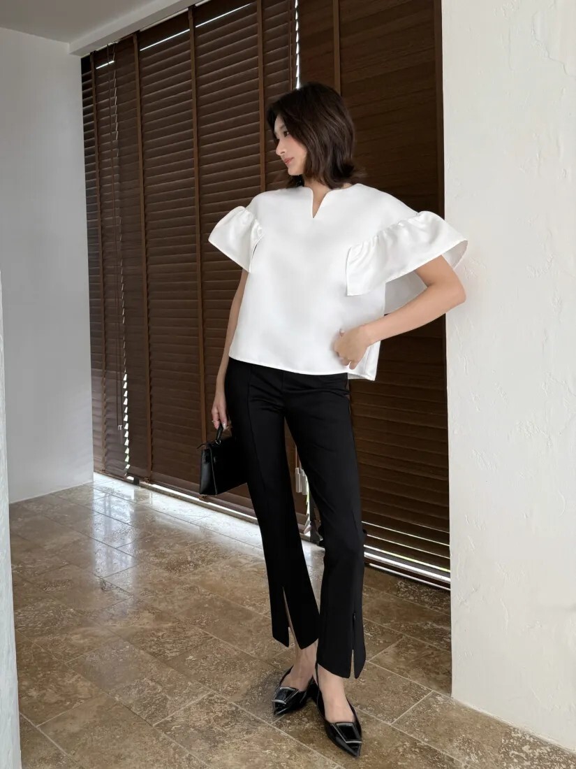 經典黑下擺開衩造型九分西裝褲-S-L (Elegant & Love)