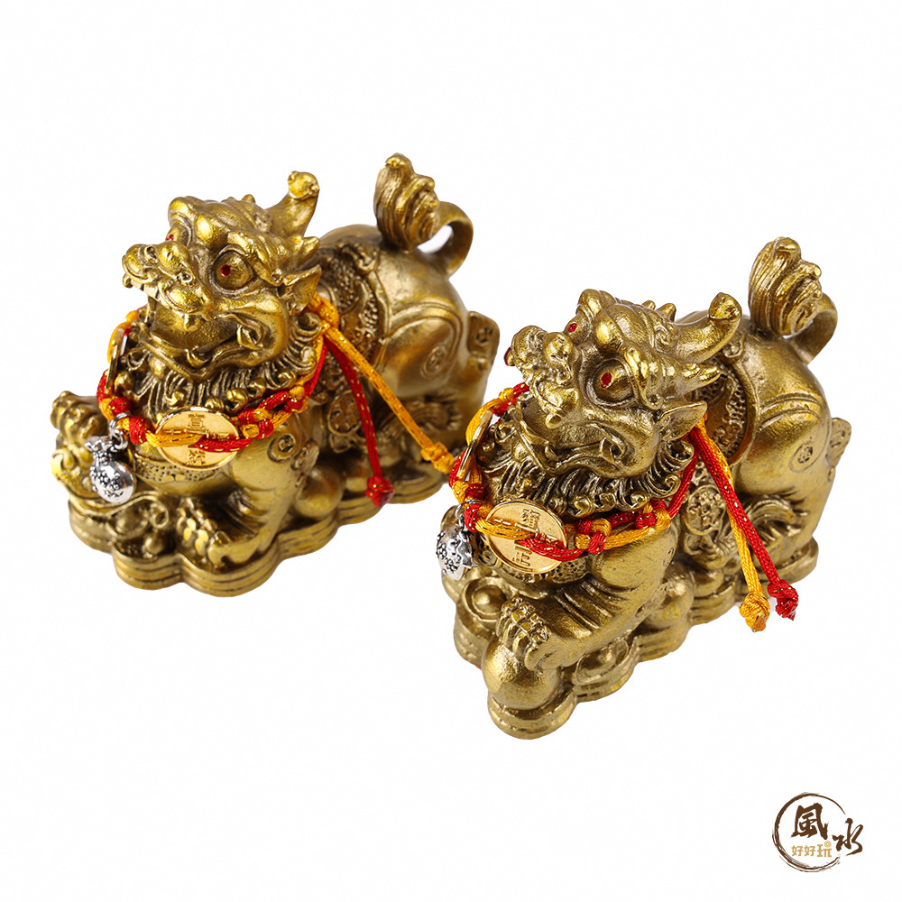 【風水好好玩】旺財聚富銅雕貔貅擺鎮(一對)