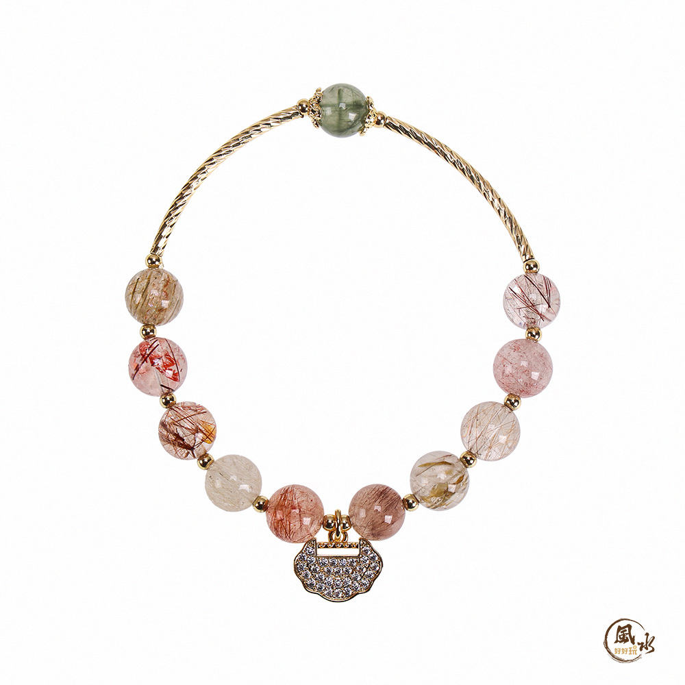 【風水好好玩】天然彩髮晶平安鎖手鍊(含盒)