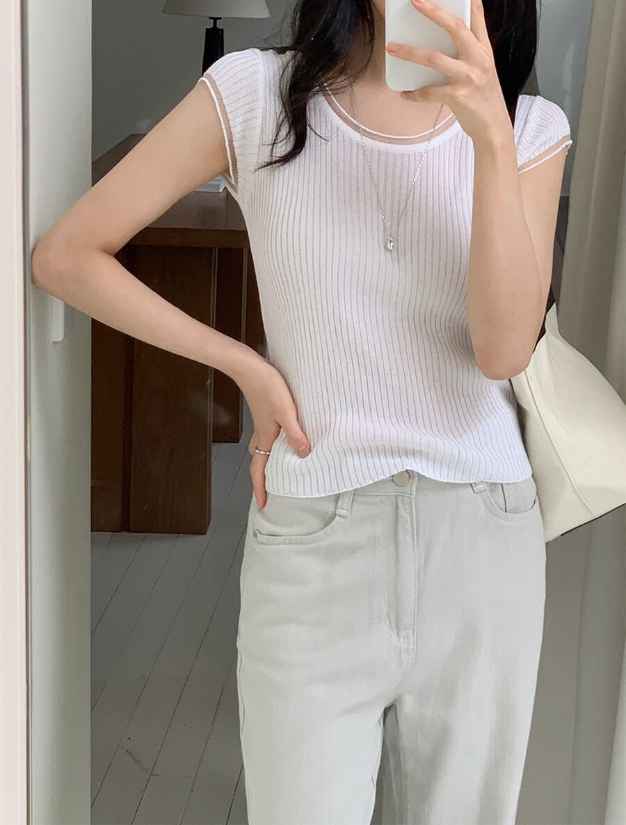韓國Cherrykoko授權 絕美透視線條感亞麻薄針織上衣