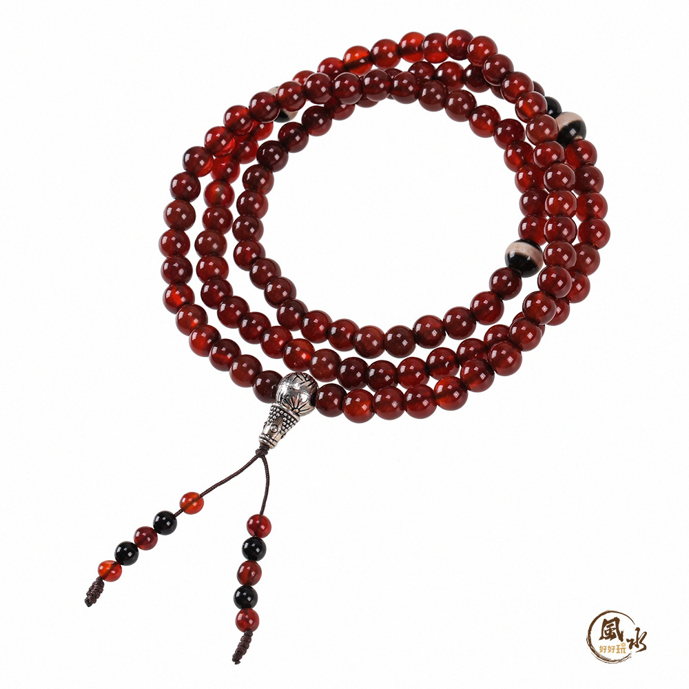 【風水好好玩】紅瑪瑙祈福轉運108顆念珠(含盒)