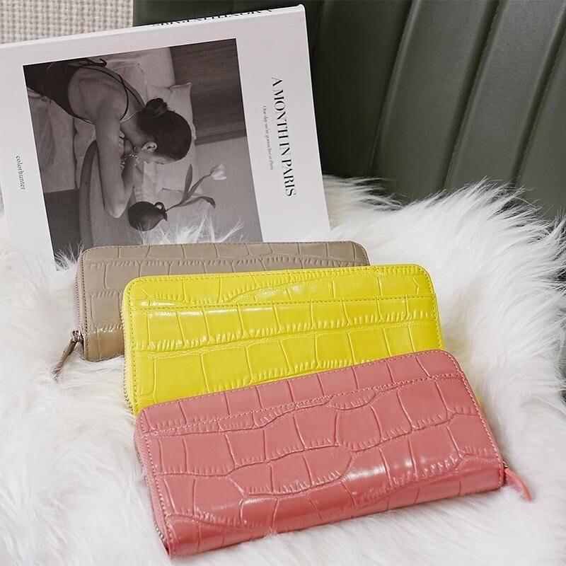 真皮錢包 錢包 女生長夾 粉紅色長夾 拉鍊長夾 牛皮長夾 多卡位零錢 長夾 女手拿包 名牌錢包 精品長夾 088