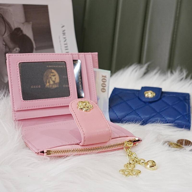 女用皮夾 卡夾零錢包 錢包 短夾 零錢包 菱格短夾 小花錢包 多卡位短夾 折疊錢包  真皮拉鍊錢包 歐美錢包 092