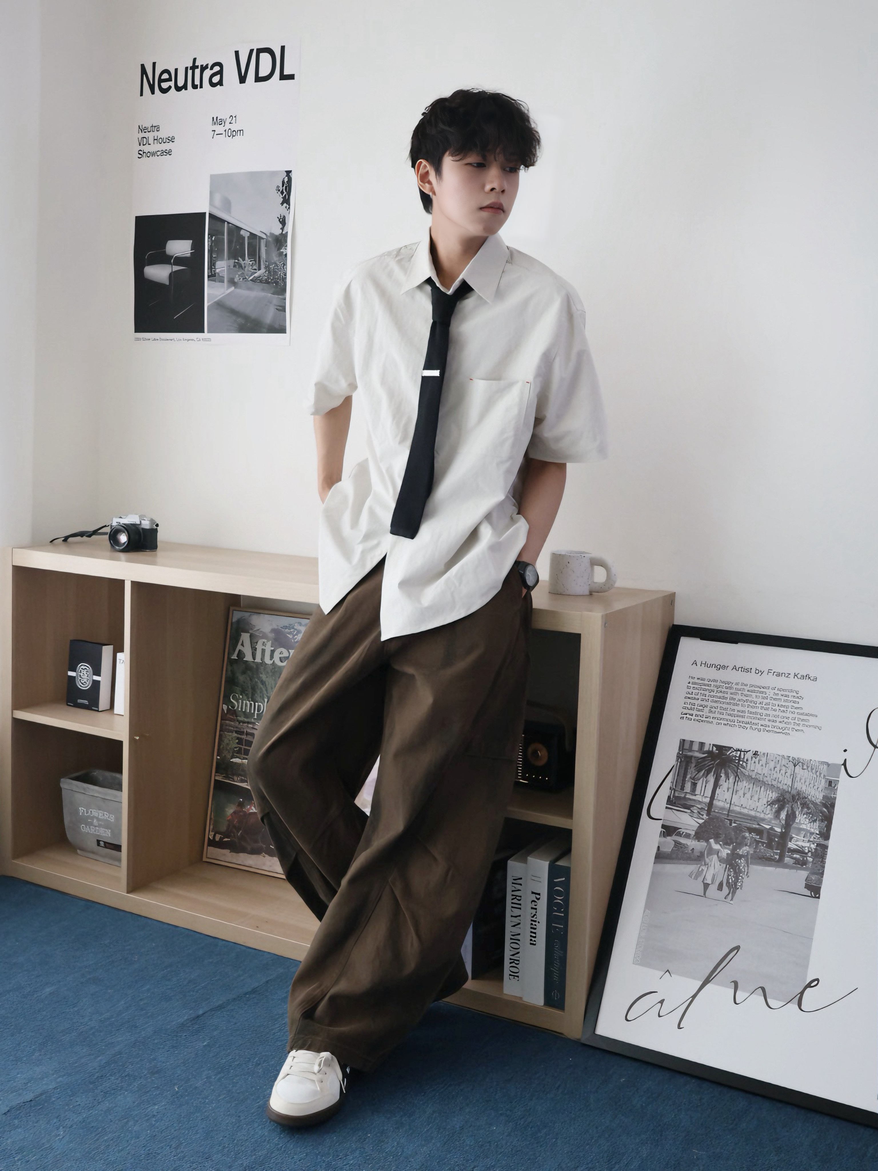 （現貨）WP062 復古 水洗漸變 切割拼接 闊腿 長褲