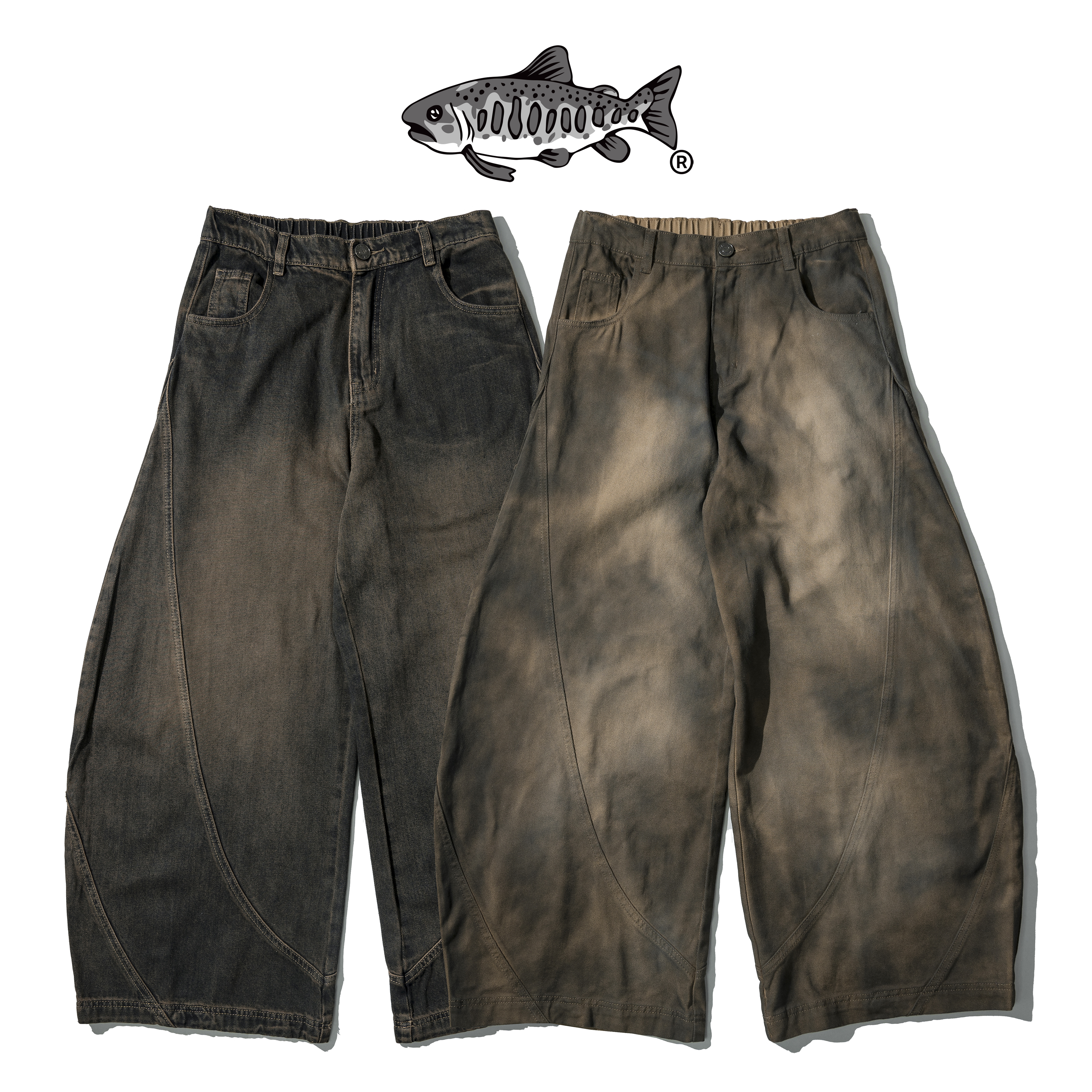 AGILITY Curved Dirty Denim Jeans 洗舊 彎刀闊腿 牛仔長褲 [P98]