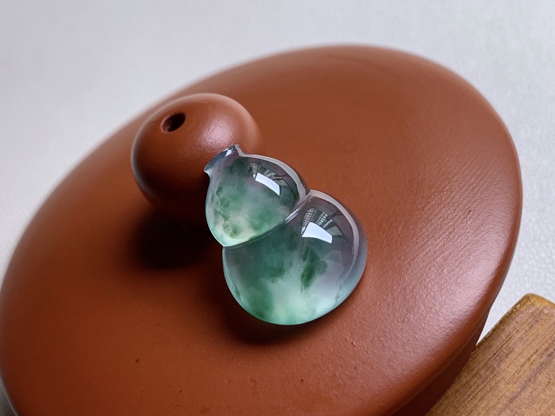 翡翠玻璃種飄彩葫蘆,天然翡翠A玉, 緬甸玉, Jade, Jadeite