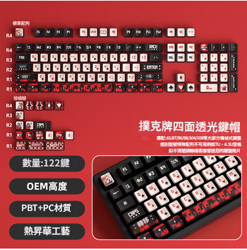 OEM 布丁四面透光彩色熱昇華鍵帽 - Jaker撲克 Key Caps (淨鍵帽,沒有底盤)