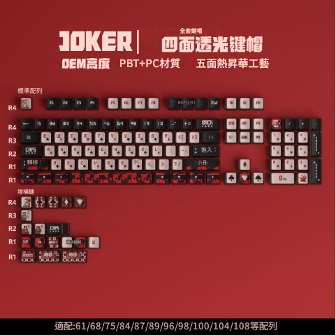 OEM 布丁四面透光彩色熱昇華鍵帽 - Jaker撲克 Key Caps (淨鍵帽,沒有底盤)