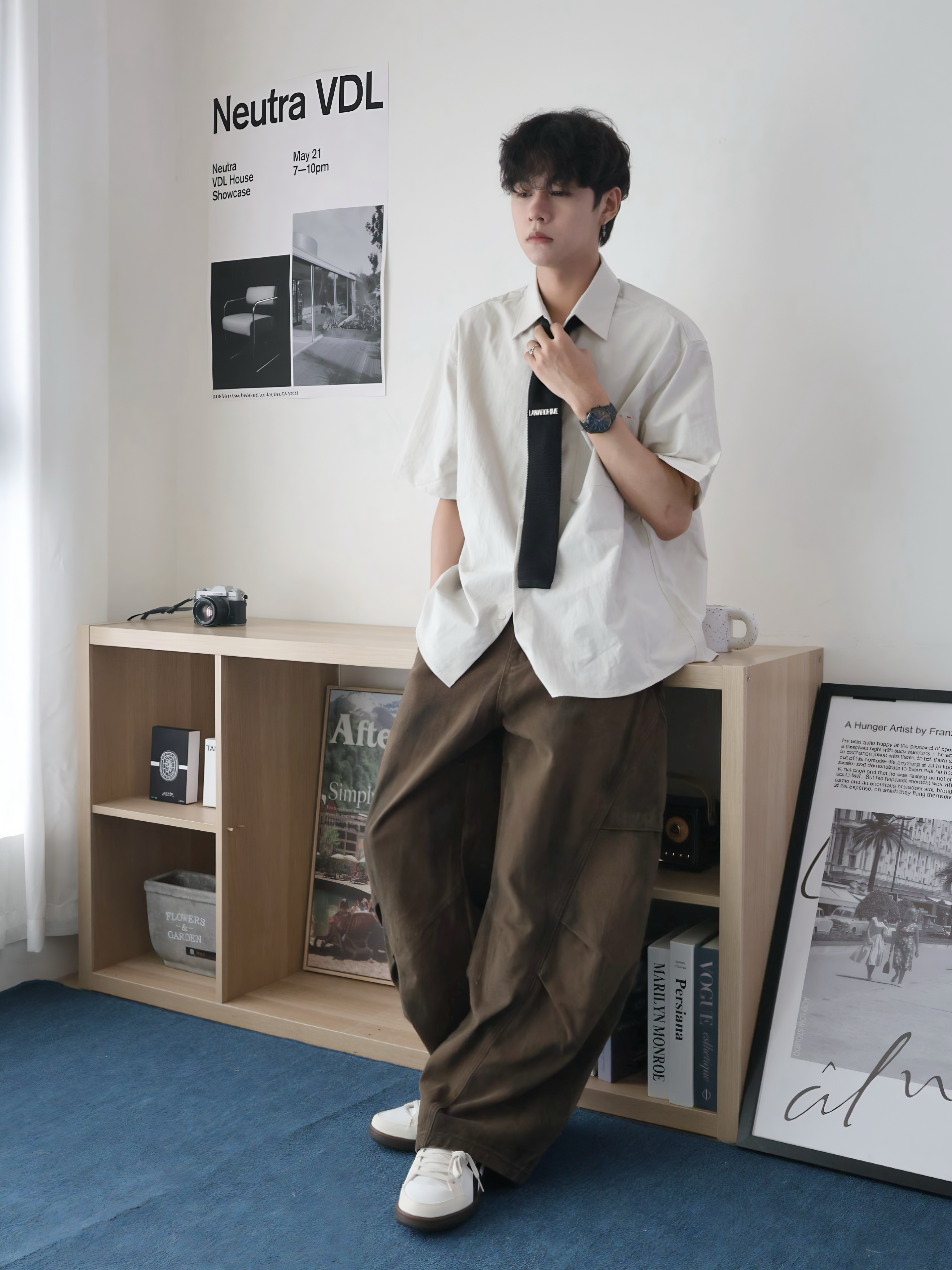 （現貨）WP062 復古 水洗漸變 切割拼接 闊腿 長褲