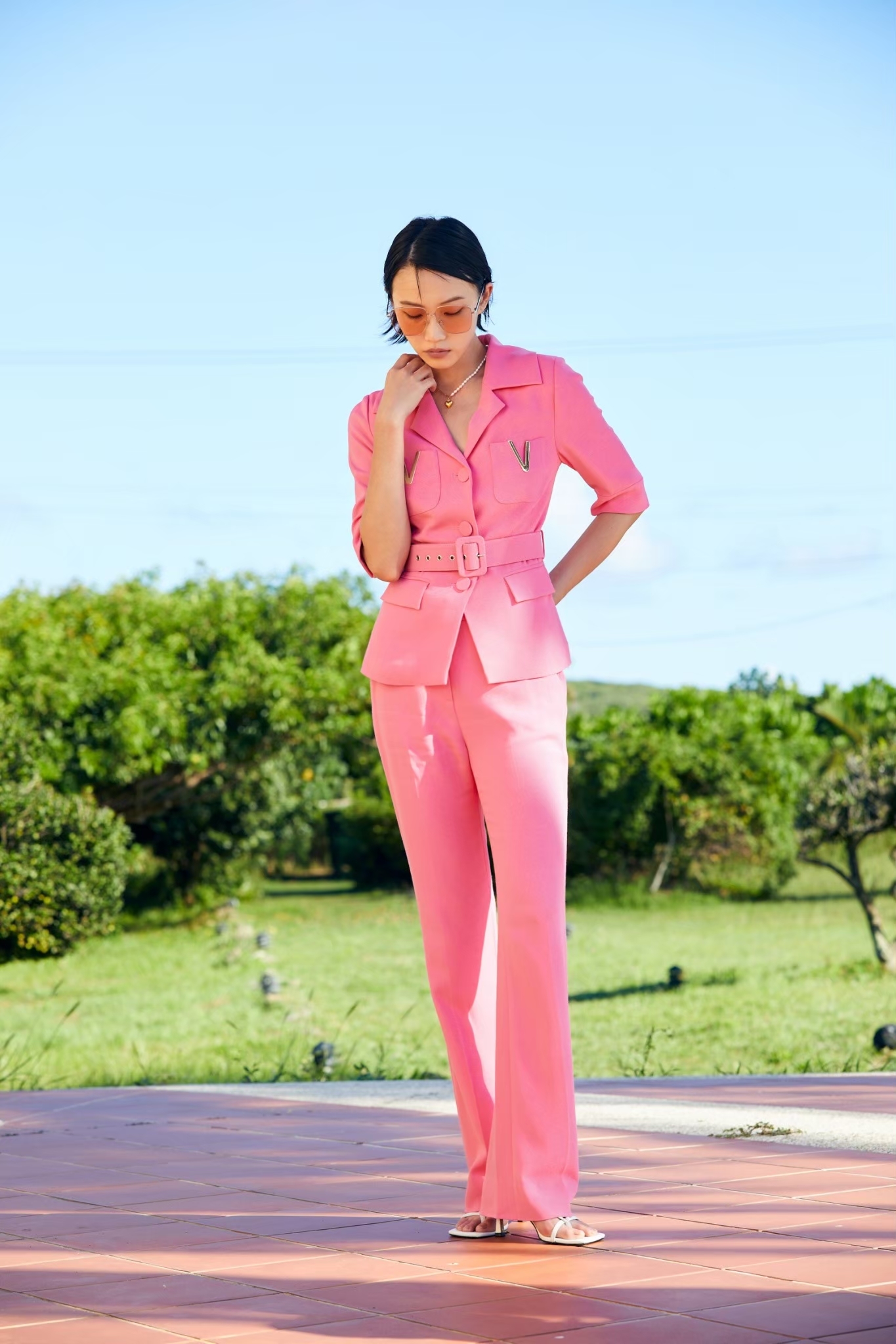 BC1EB060D1  午後漫遊五分袖西裝外套 (附本布腰帶)