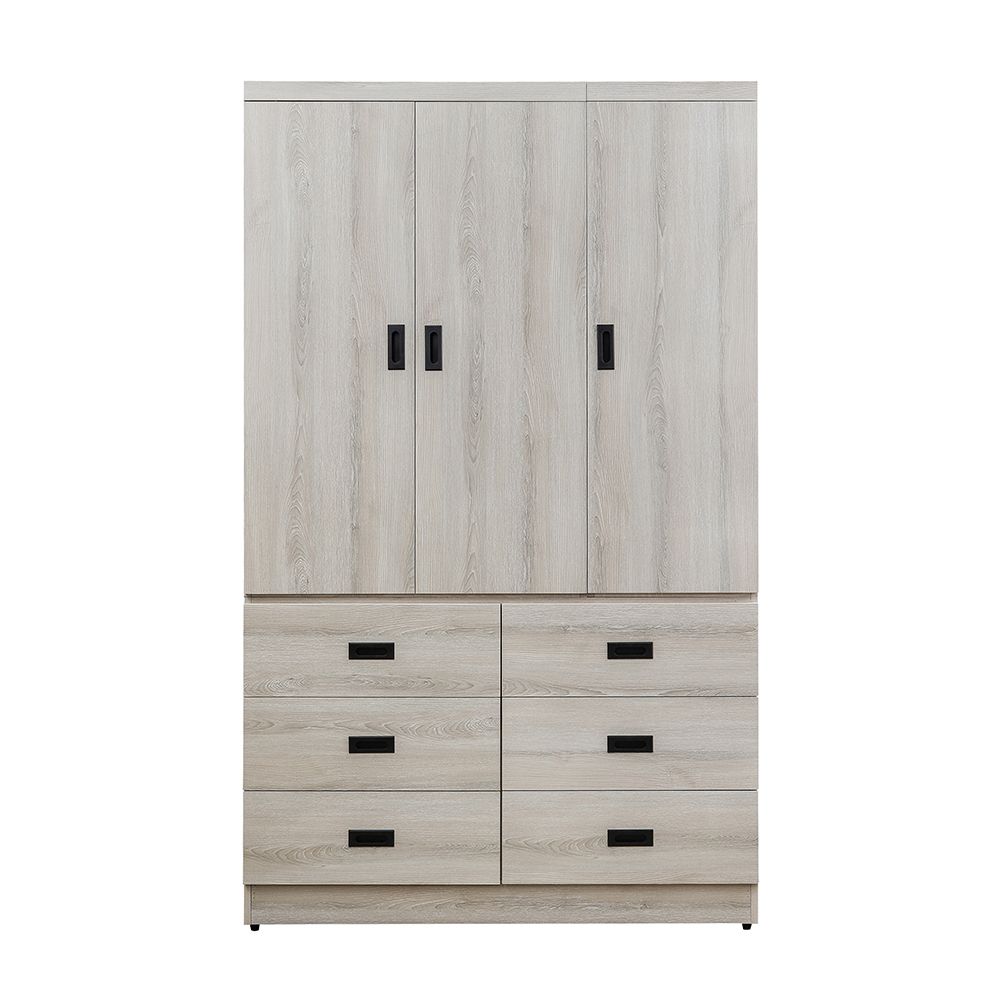 帕尼克4尺衣櫃三門六抽收納衣櫃(內附穿衣鏡)