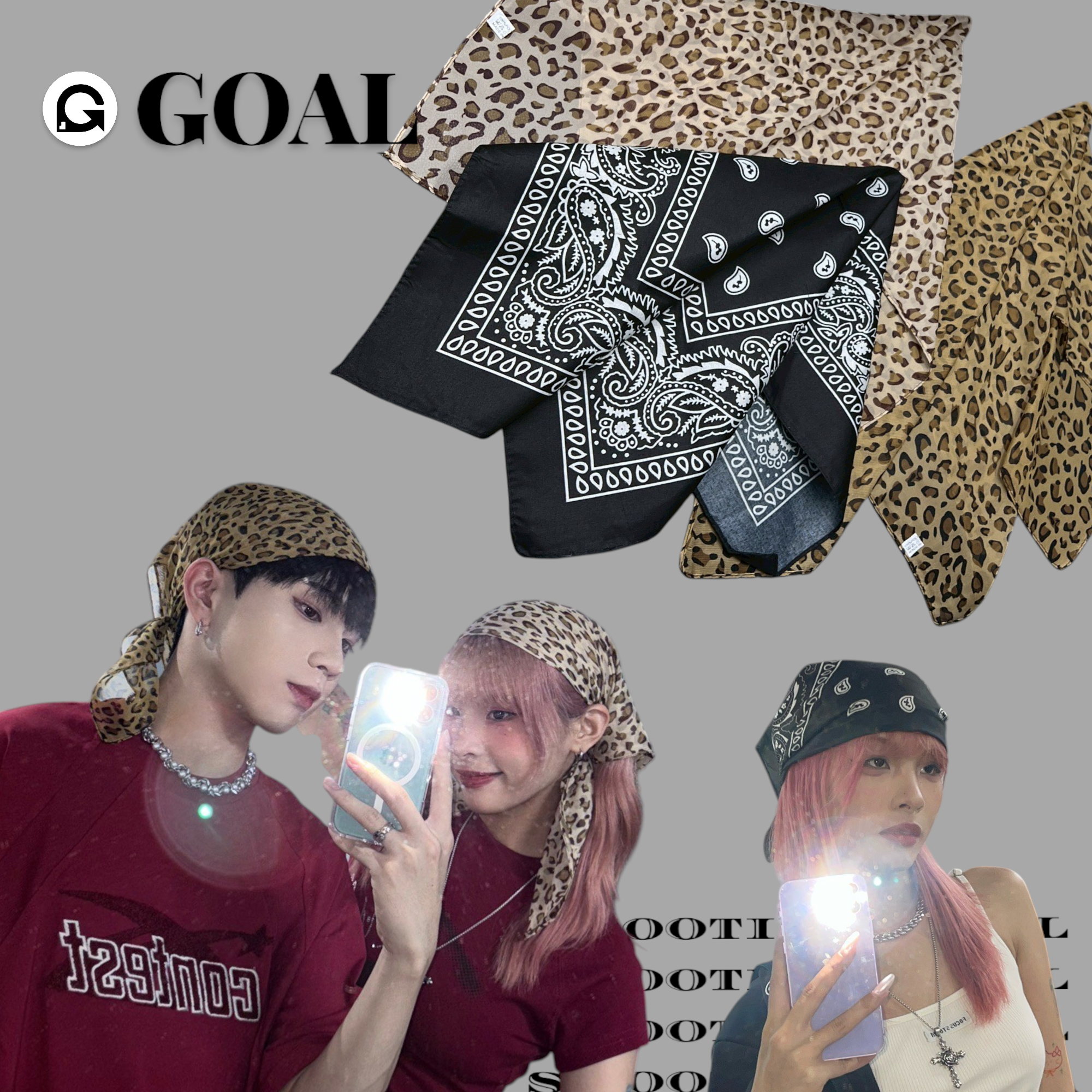 (GOAL)復古頭巾 圍巾 腰果花 豹紋 絲巾