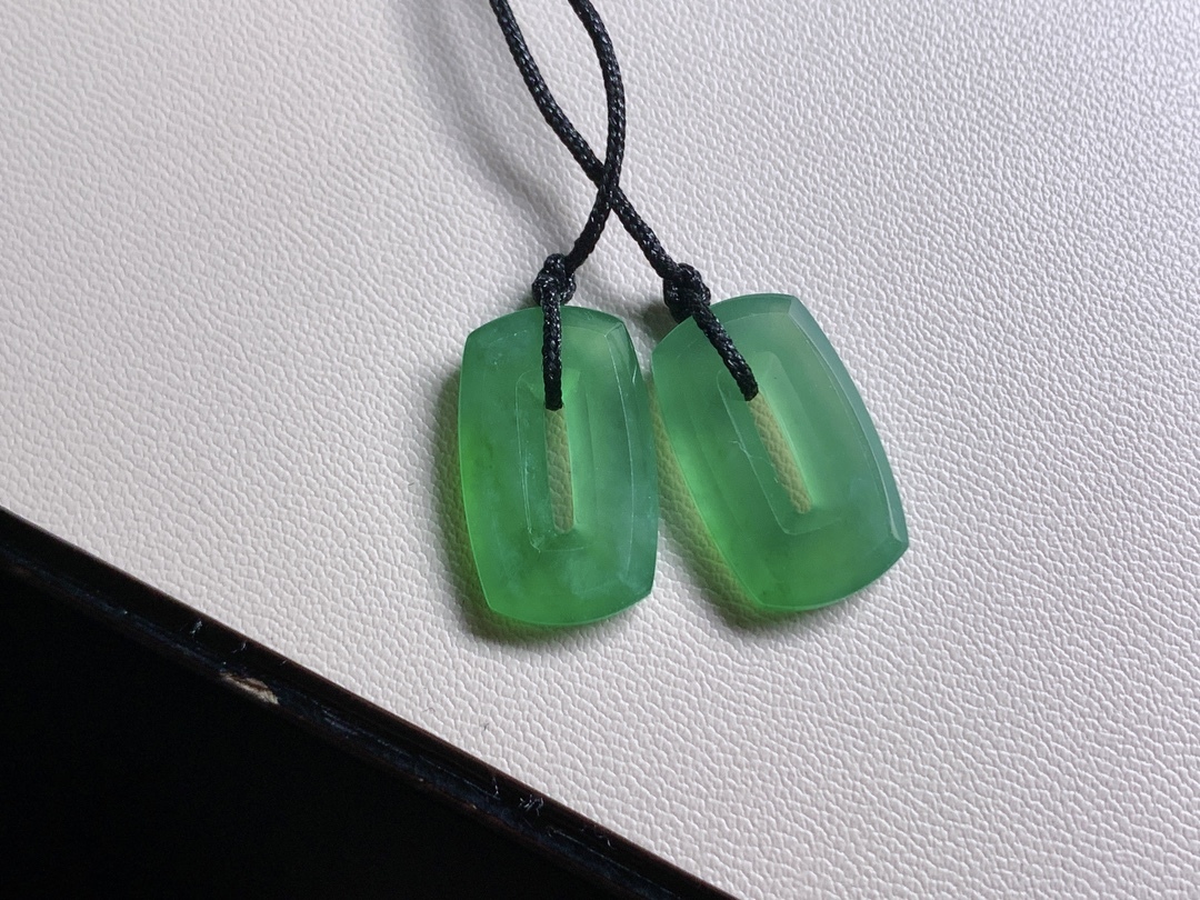 翡翠高冰冰綠方扣一對,天然翡翠A玉, 緬甸玉, Jade, Jadeite