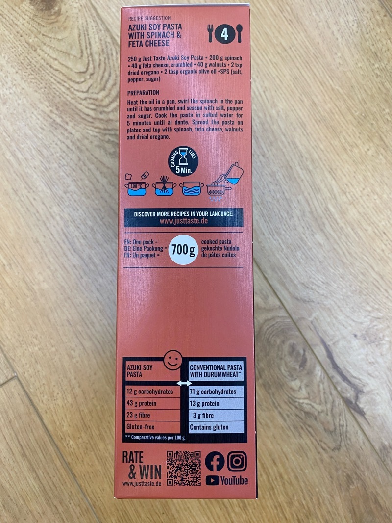 Just taste organic azuki soy pasta 250g (best before 9 Oct 2028)