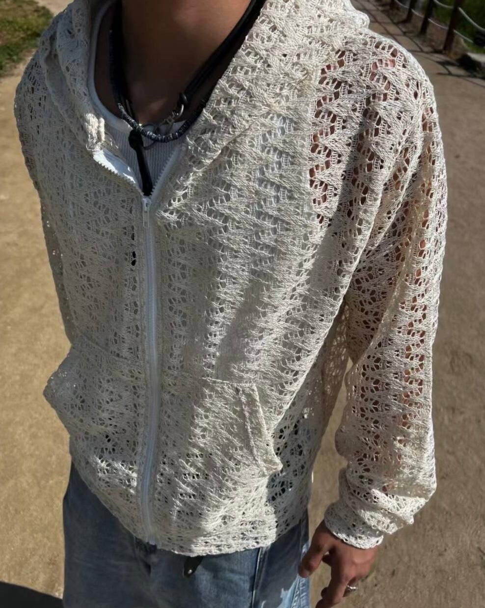 淨色網紋連帽拉鍊外套 CONCRETE-022JK