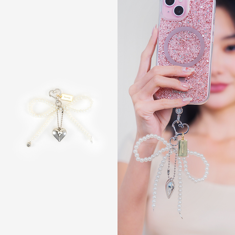 太空銀愛心蝴蝶結  手機吊飾 串珠掛飾