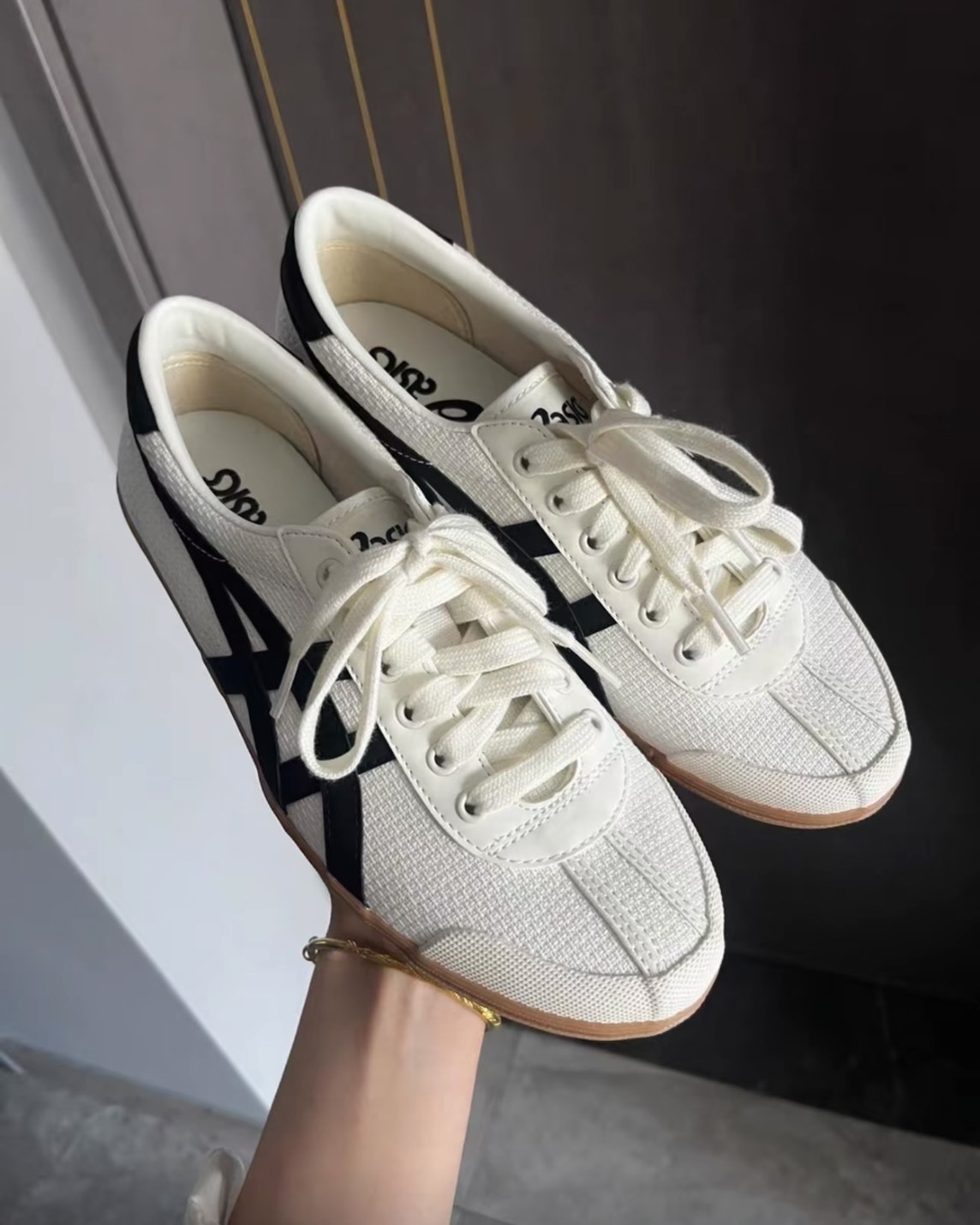 「SS預購」Asics TSG-110 復古 編織帆布 牛奶糖底 休閒鞋  米白黑 1203A516-100