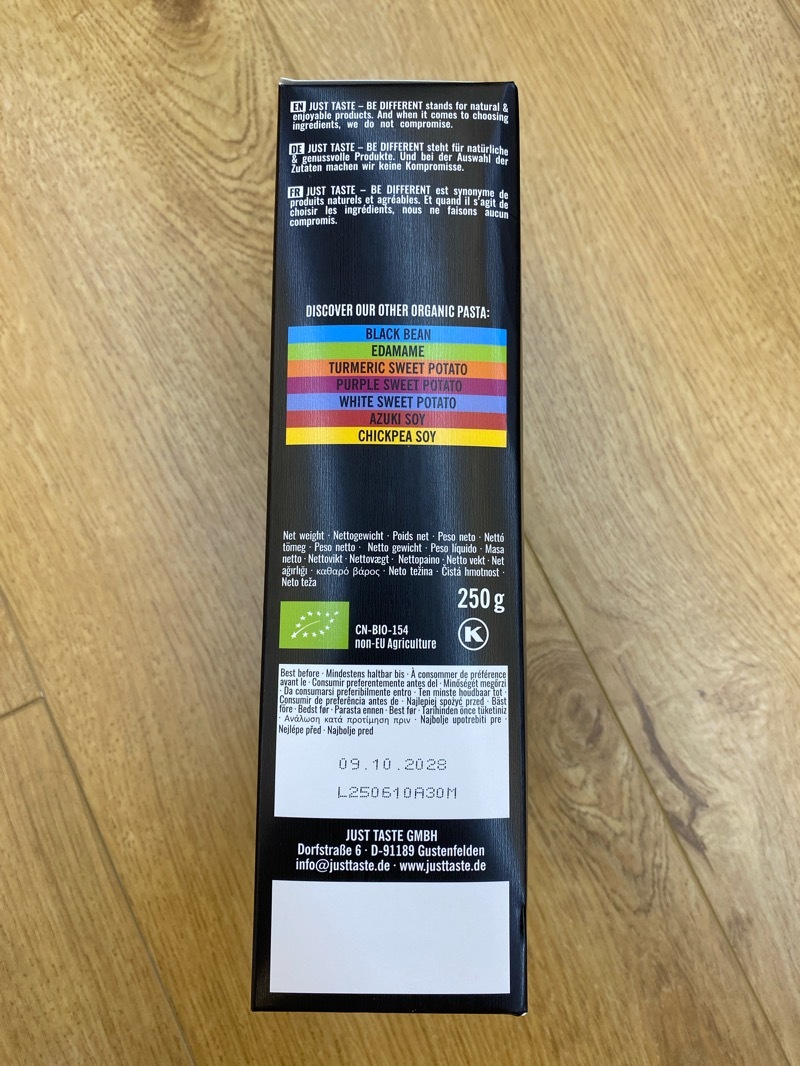 Just Taste organic mungbean edamame pasta 250g (best before 9 Oct 2028)