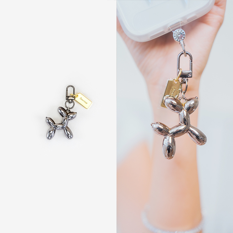 可愛貴賓氣球狗 (黑槍色) 手機吊飾 串珠掛飾 鑰匙圈