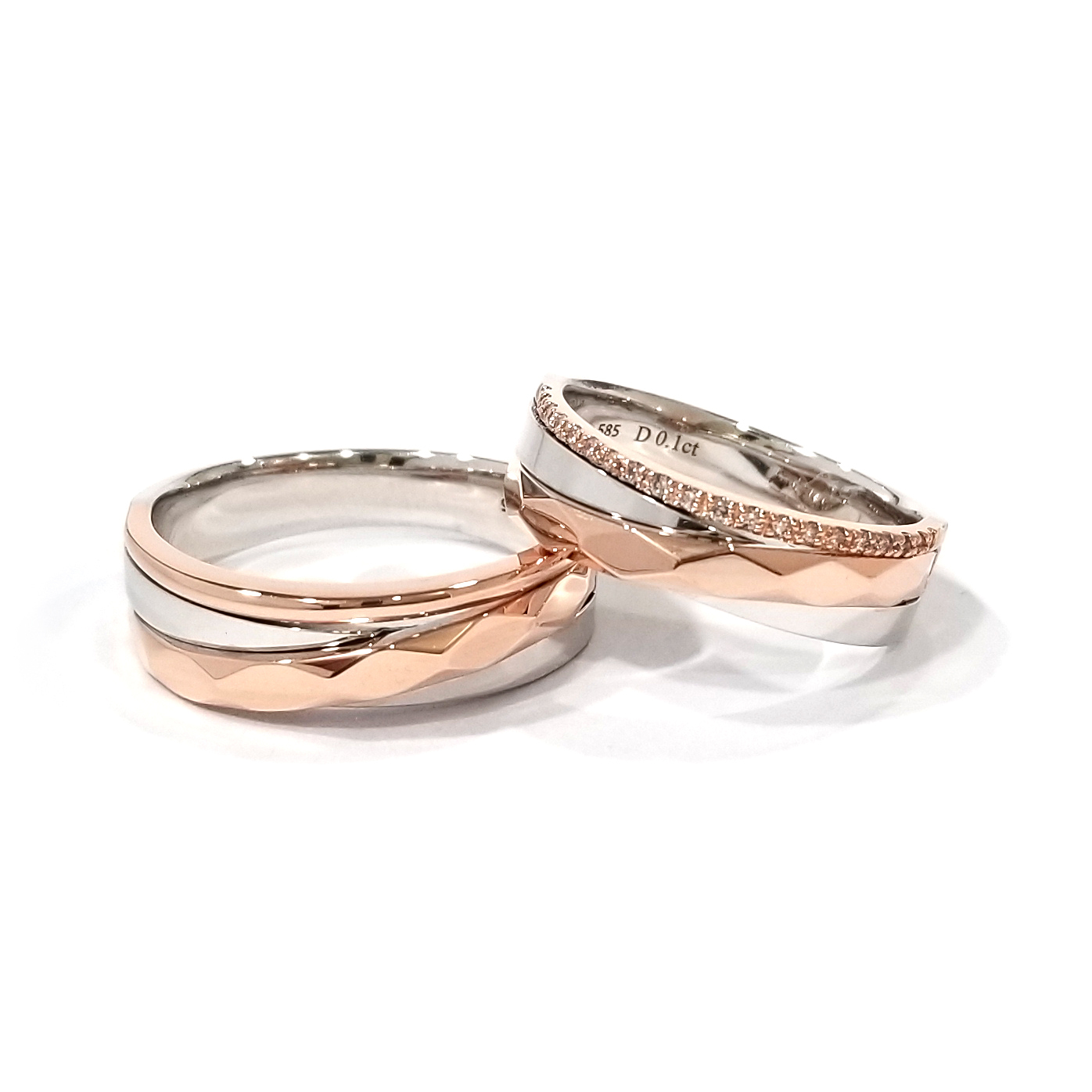 韓國 -14K白金及玫瑰金天然鑽石結婚戒指