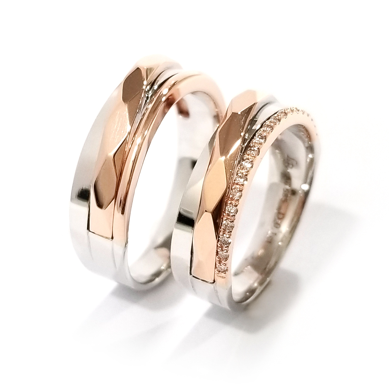 韓國 -14K白金及玫瑰金天然鑽石結婚戒指