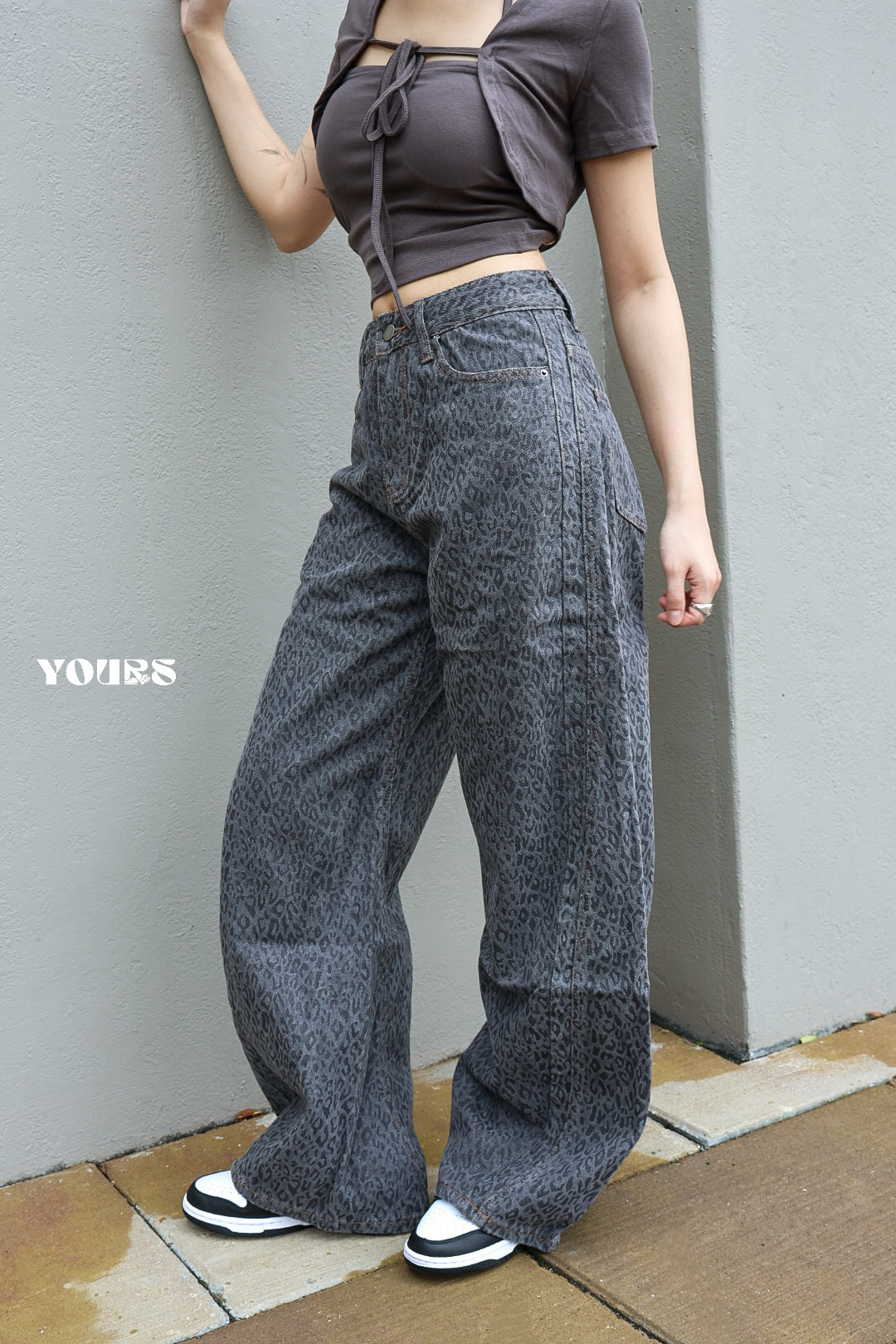 水洗豹紋彎刀褲 (2colors)
