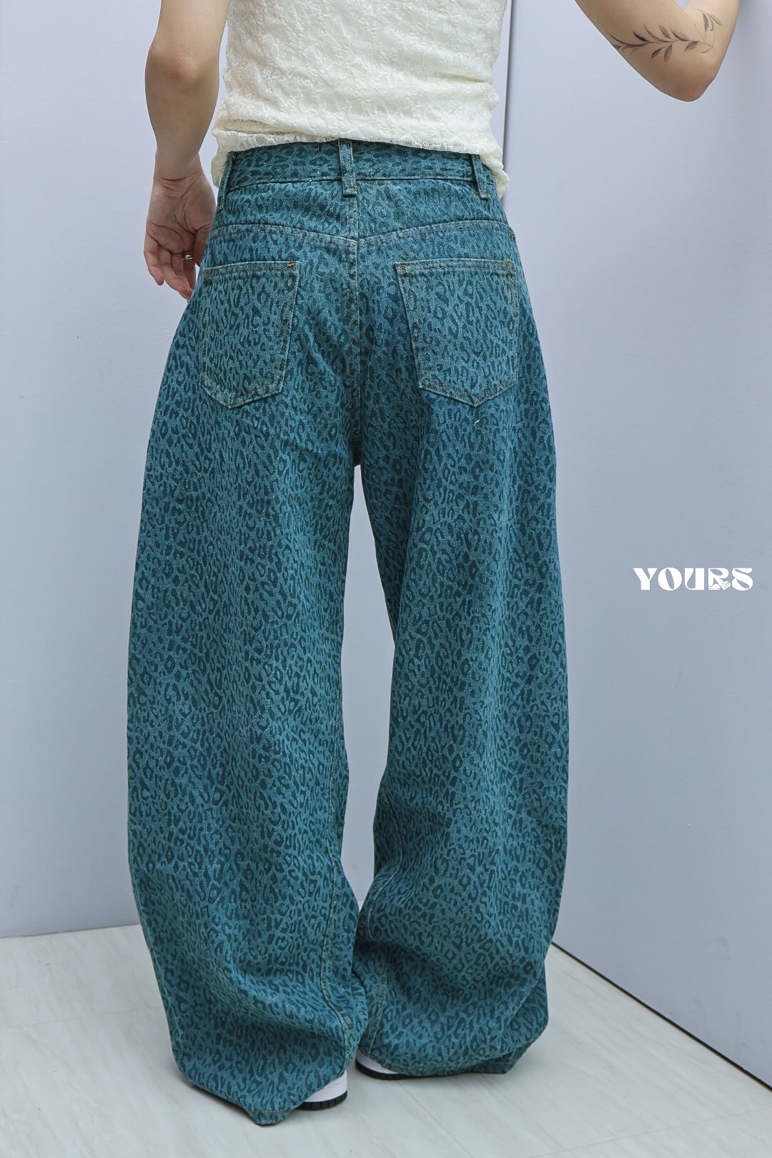 水洗豹紋彎刀褲 (2colors)