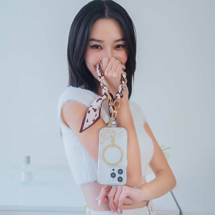 復古韓風絲巾鏈 (豹紋咖色) 絲巾手腕繩  手機鏈條 短掛繩