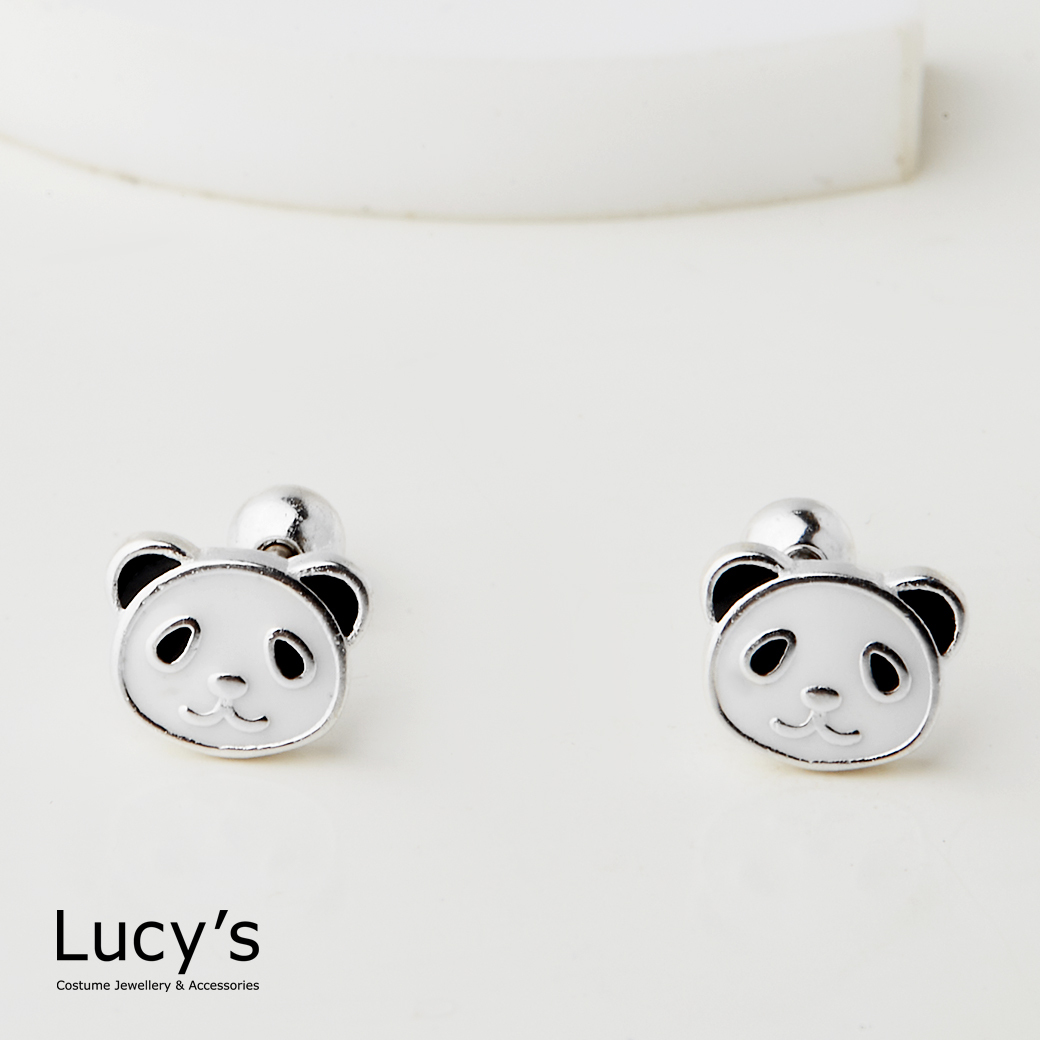 925純銀 小熊貓 轉珠耳環 (123923)