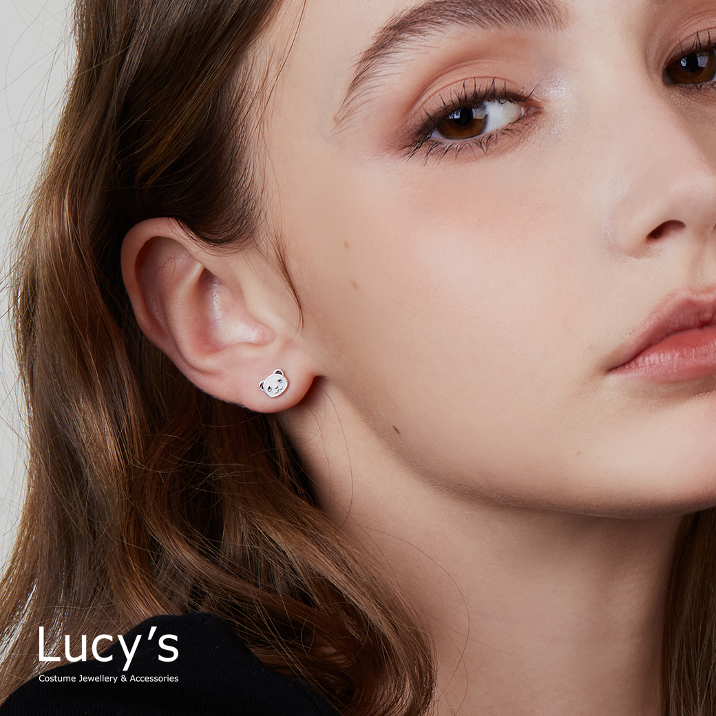 925純銀 小熊貓 轉珠耳環 (123923)