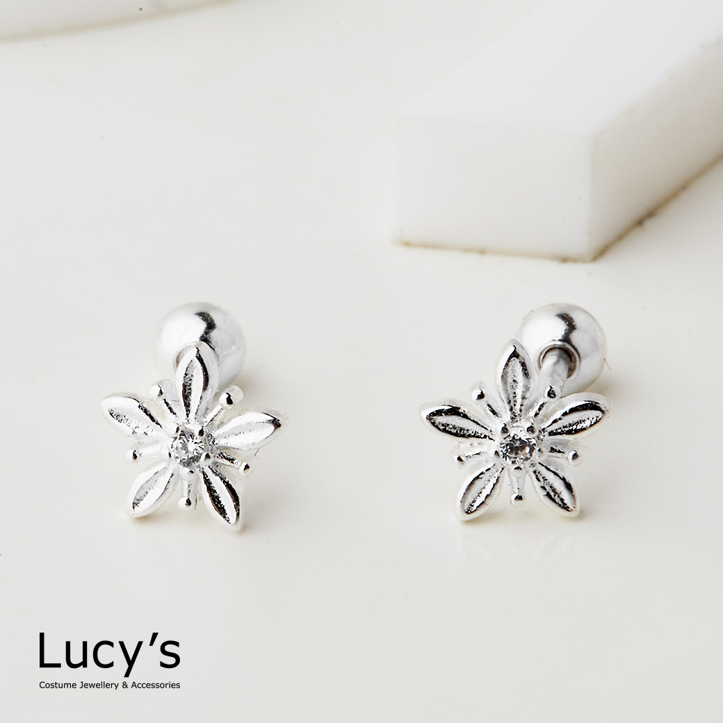 925純銀 花卉 轉珠耳環 (123926)