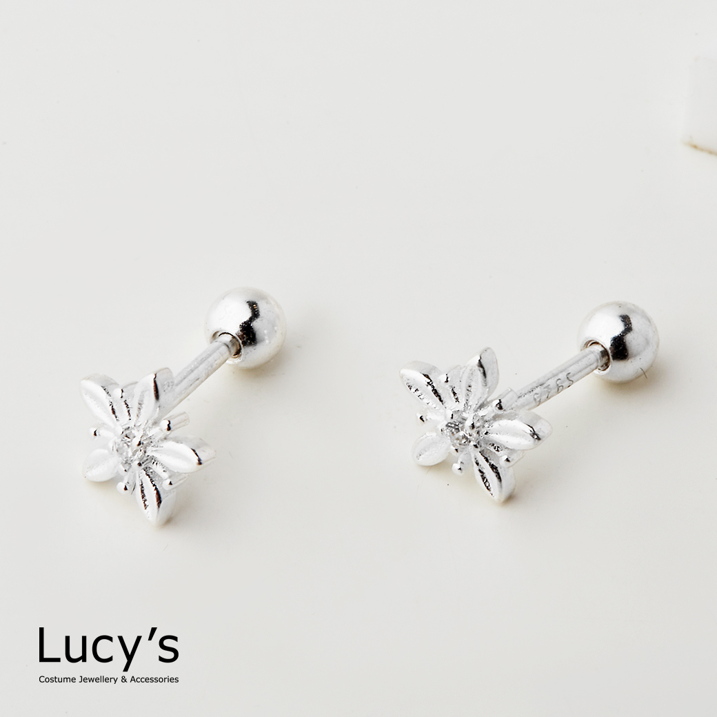 925純銀 花卉 轉珠耳環 (123926)