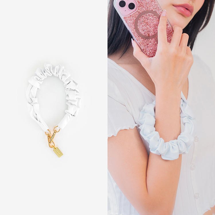 皺褶大腸圈圈 (白色) 手腕繩 皮革短掛繩  手機掛繩