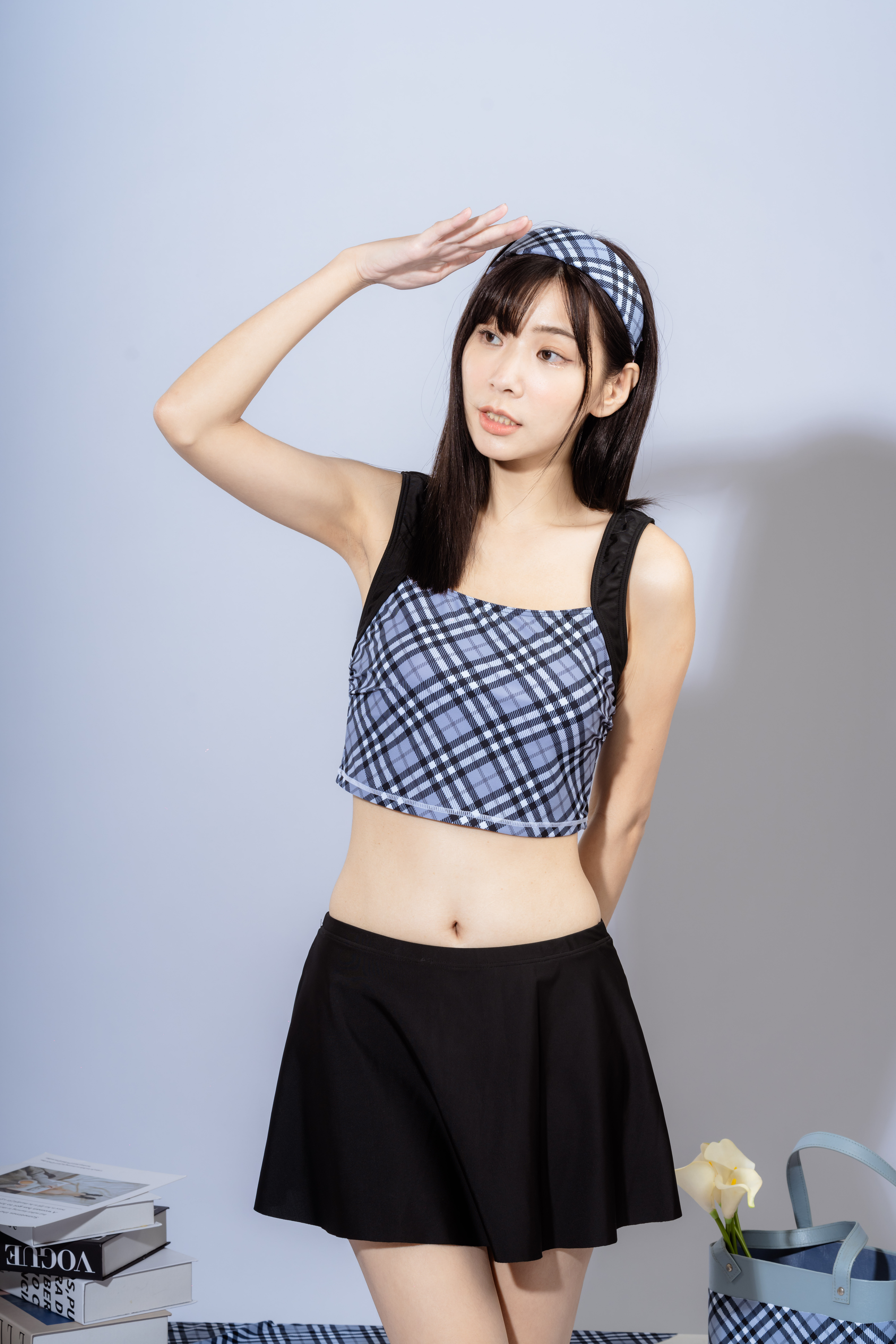 YE581-大女三件式裙裝-格紋